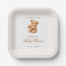 Little Heart Brown Gingham Teddy Bear Baby Shower