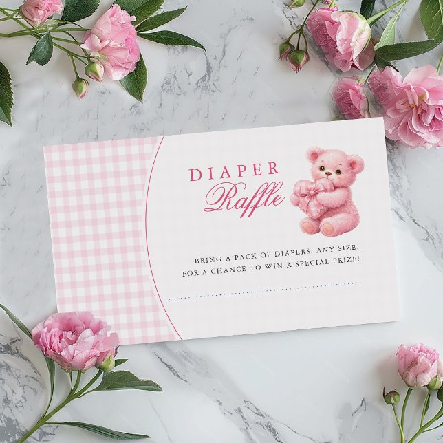 Little Heart Pink Gingham Teddy Bear Baby Shower Enclosure Card (Creator Uploaded)