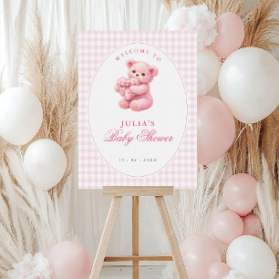 Little Heart Pink Gingham Teddy Bear Baby Shower Foam Board