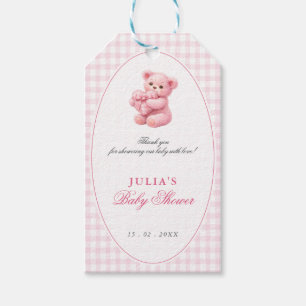 Little Heart Pink Gingham Teddy Bear Baby Shower Gift Tags