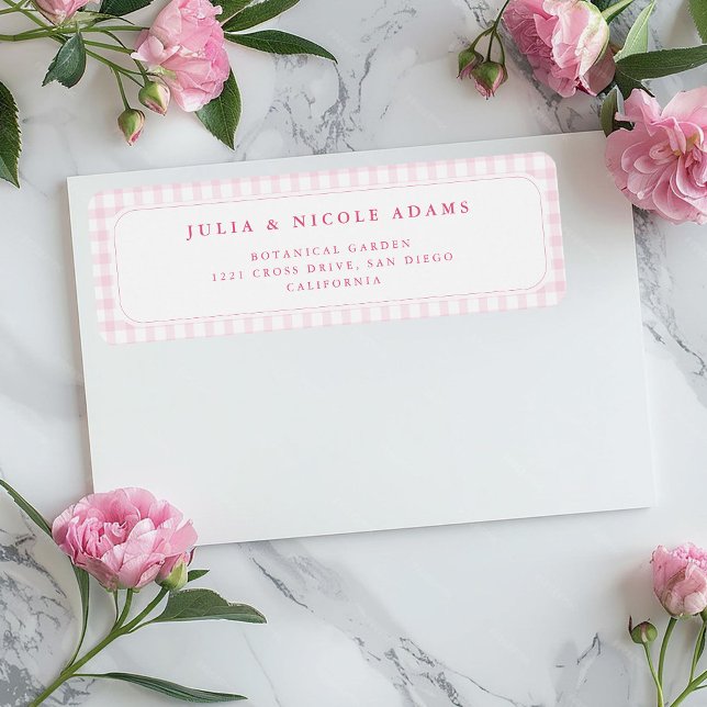 Little Heart Pink Gingham Teddy Bear Baby Shower Label (Creator Uploaded)