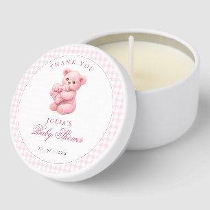 Little Heart Pink Gingham Teddy Bear Baby Shower Mini Candle Favors