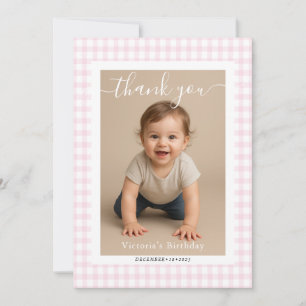 Little Heart Pink Gingham Teddy Bear Baby Shower Note Card