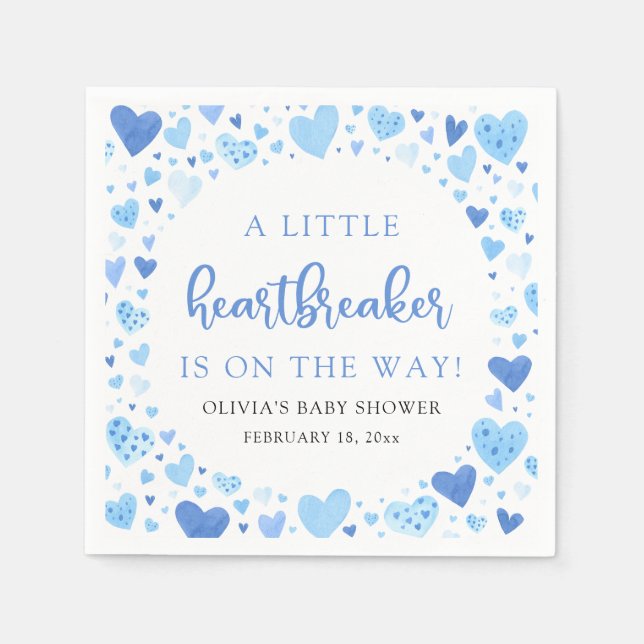 Little Heartbreaker Blue Valentine Baby Shower Napkins (Front)