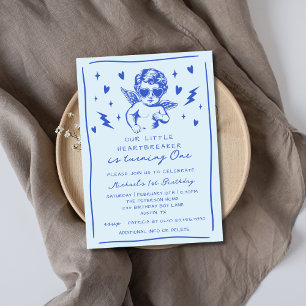 Little Heartbreaker Valentines Boy 1st Birthday Invitation