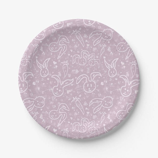 Little Hearts and Bunnies - transparent pattern.   Paper Plates (Front)