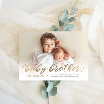 Little Hearts Baby Brother Birth Announcement by berryberrysweet at Zazzle