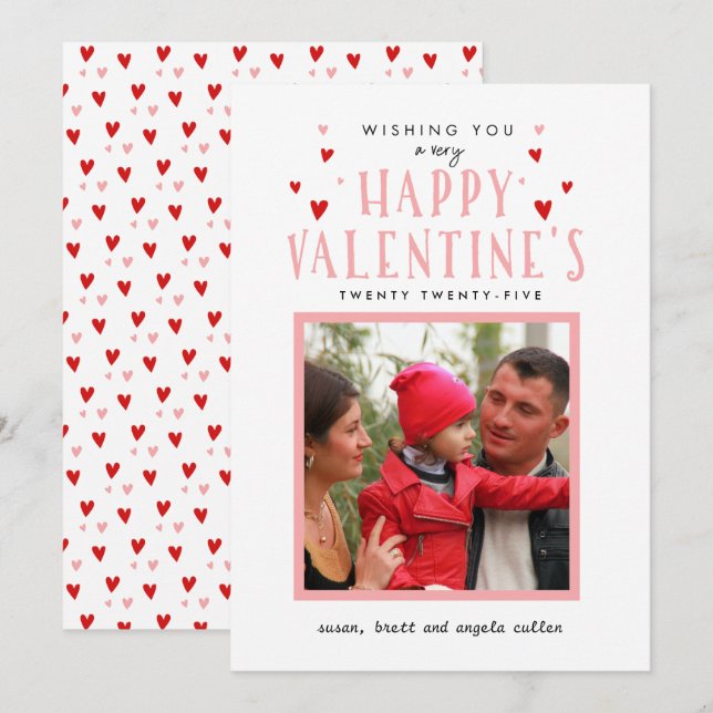 Little Hearts Calligraphy Valentine Day Photo Card (Front/Back)