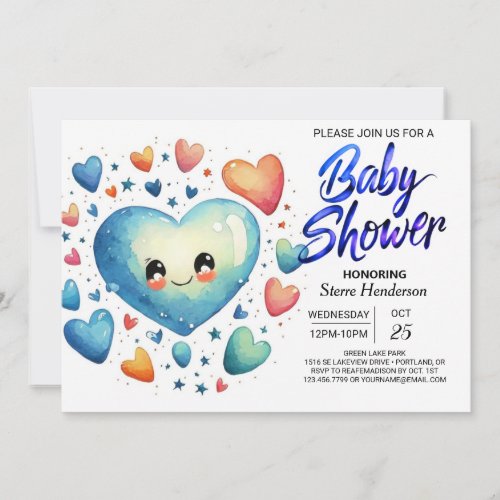 Little Hearts Cute and Sweet Chic Boy Baby Shower Invitation