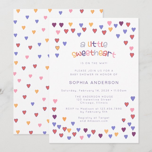 Little hearts Cute Little Sweetheart Baby Shower Invitation (Front/Back)