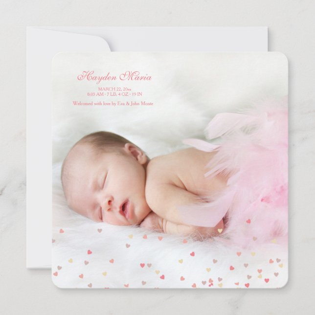 Little Hearts Girl Photo Birth Announcement (Front)
