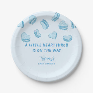 Little Heartthrob Blue Heart Macarons Baby Shower Paper Plates