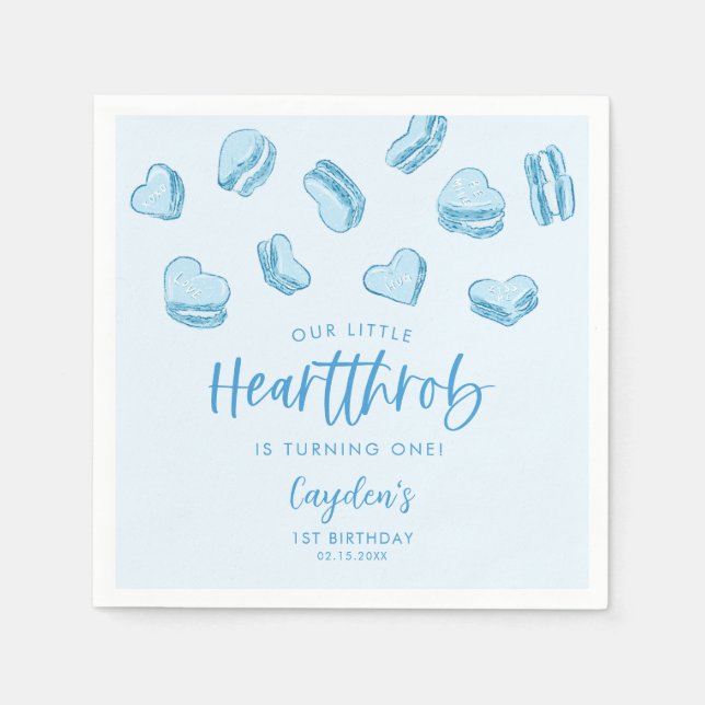 Little Heartthrob Blue Hearts Birthday Party Napkins (Front)