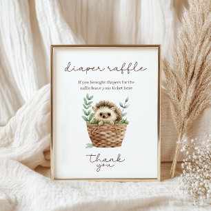 Little Hedgehog Diaper Raffle Baby Shower Game Poster