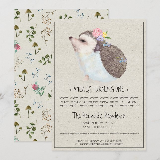 Little Hedgehog Party Invitation (Front/Back)