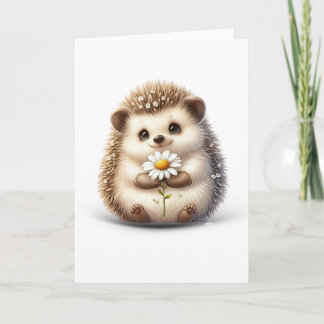 Little Hedgehog with Daisy Blank Nature Greeting Card