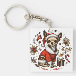 Little Helper - Vintage Chihuahua Santa Christmas Keychain