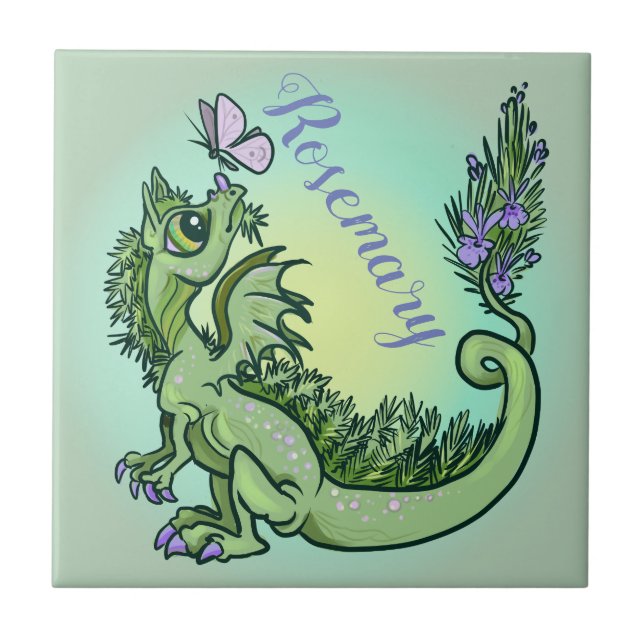 Little herb dragon ~rosemary ceramic tile (Front)