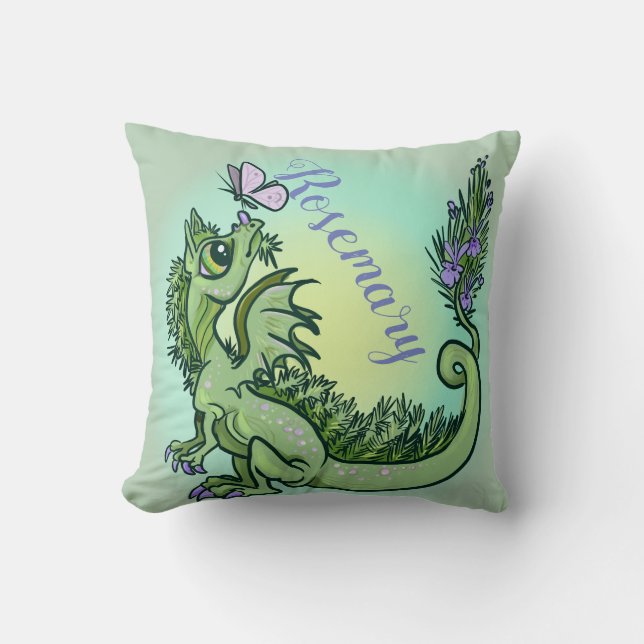 Little herb dragon ~rosemary throw pillow (Front)