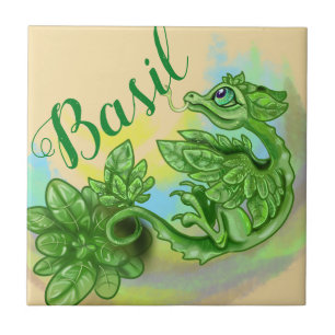Little Herb Garden Dragon~Basil Ceramic Tile