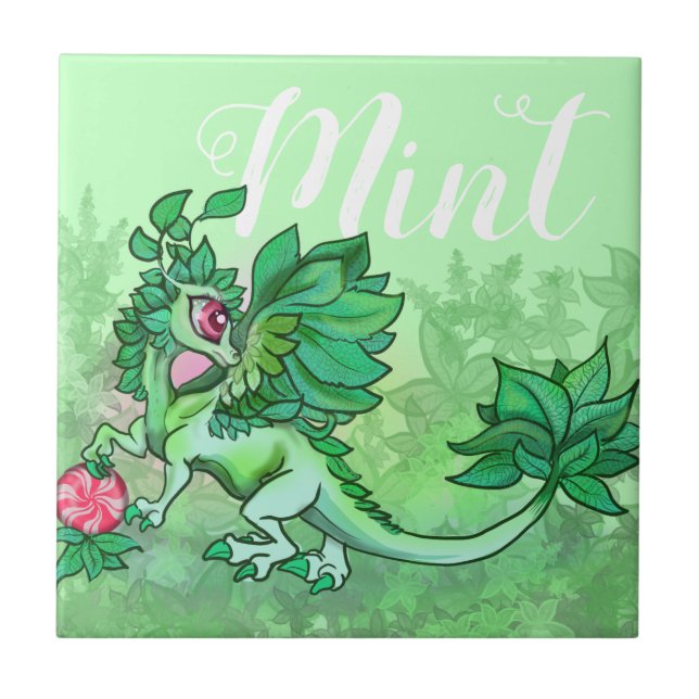 Little Herb Garden Dragon~Mint Ceramic Tile (Front)