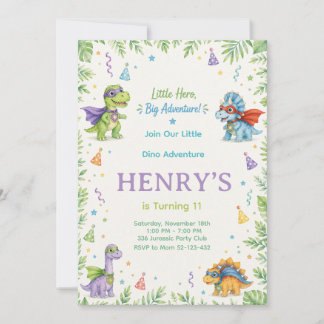 Little Hero Big Adventure Dinosaur Birthday Color Invitation
