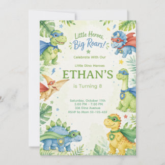 Little Heroes Big Roars Dinosaur Birthday  Invitation