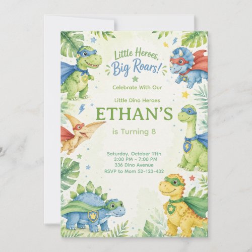 Little Heroes Big Roars Dinosaur Birthday Invitation