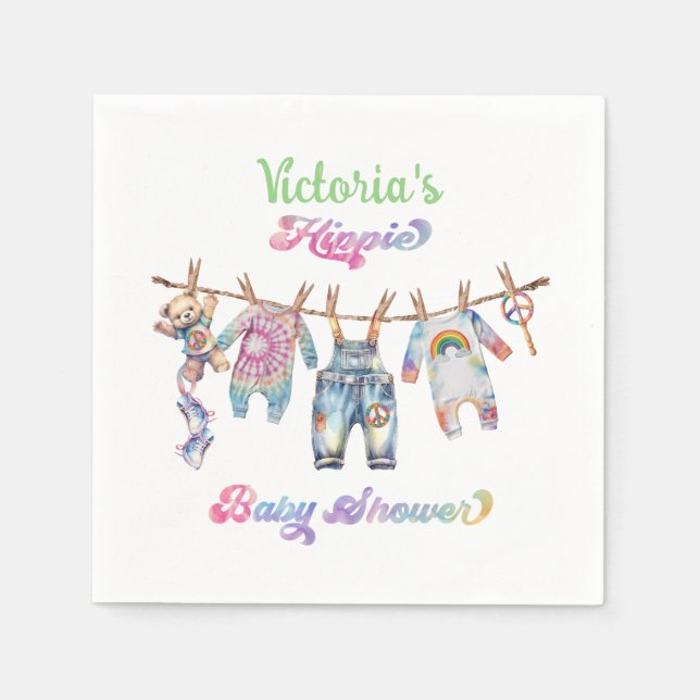 Little Hippie Tye Dye Clothesline Baby Shower Napkins (Front)