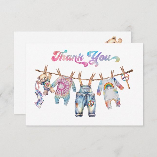 Little Hippie Tye Dye Clothesline Thank You Note Invitation (Front/Back)