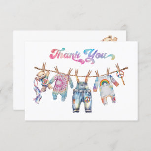 Little Hippie Tye Dye Clothesline Thank You Note Invitation