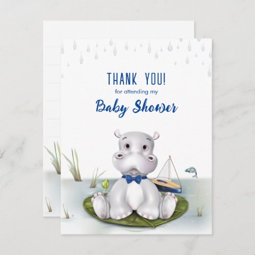 Little Hippo Boy Baby Shower Thank You Note Card