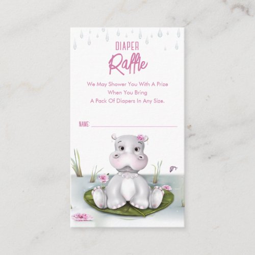 Little Hippo Girl Baby Shower Enclosure Card