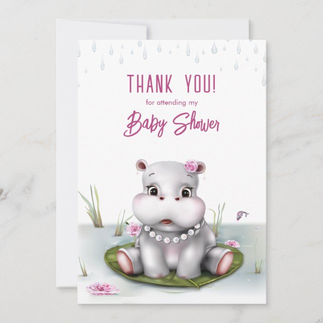 Little Hippo Girl Baby Shower Thank You (Front)