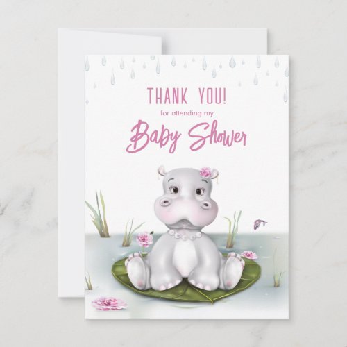 Little Hippo Girl Baby Shower Thank You Note Card