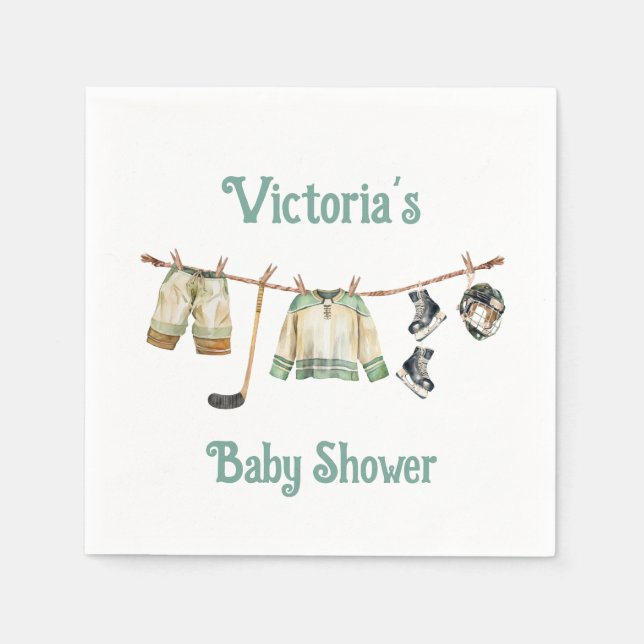 Little Hockey Player Baby Shower Clothesline Napkins (Front)