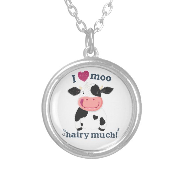 Little Holstein Cow Loves You Very Much! Silver Plated Necklace (Front)