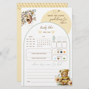 Little honey Bear Baby Shower predictions game