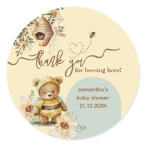 Little honey Bear Baby Shower Thanks bee-ing here Classic Round Sticker