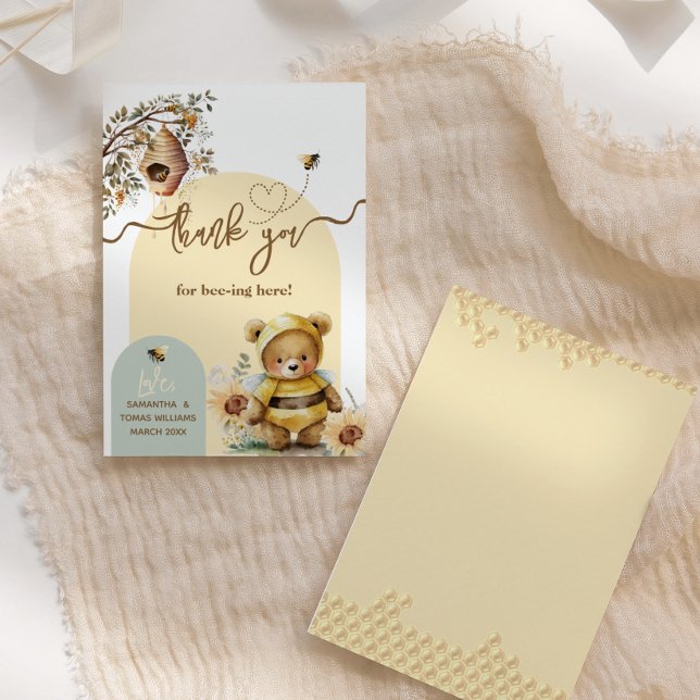 Little honey Bear Baby Shower Thanks bee-ing here Thank You Card (Creator Uploaded)