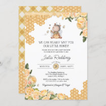 Little Honey Bear & Bee Yellow Floral Baby Shower Invitation