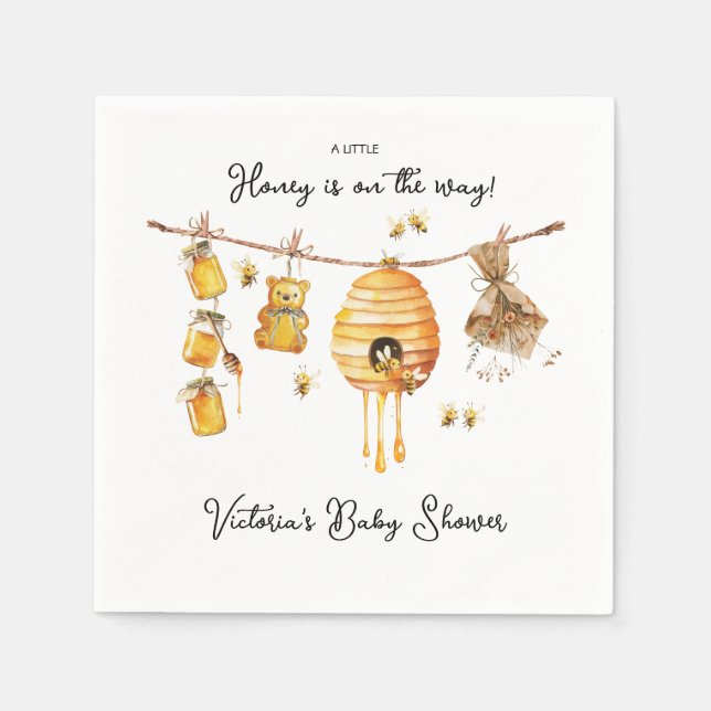 Little Honey Bee Baby Shower clothesline Napkins (Front)