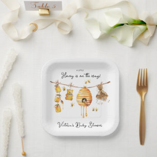 Little Honey Bee Baby Shower clothesline Paper Plates