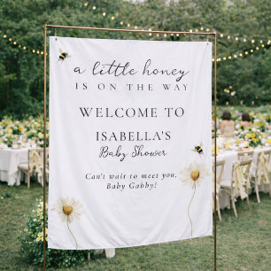Little Honey Bee Baby Shower Fabric Welcome Sign Tapestry
