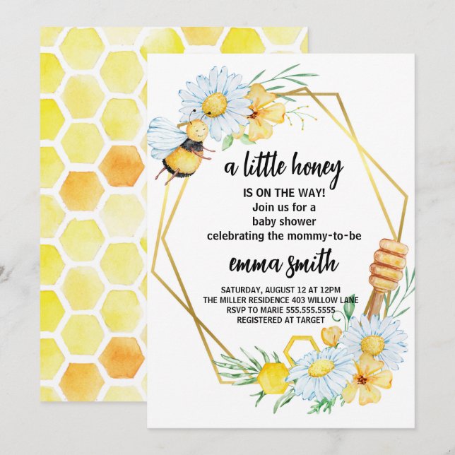Little Honey Bee Baby Shower Invitation (Front/Back)