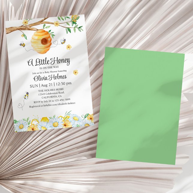 "Little Honey Bee" Baby Shower Invitation ("Little Honey Bee" Baby Shower Invitation on a sunny white dry palm leaf.)