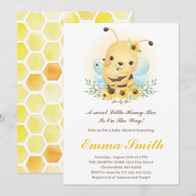 Little Honey Bee Baby Shower Invitation (Front/Back)