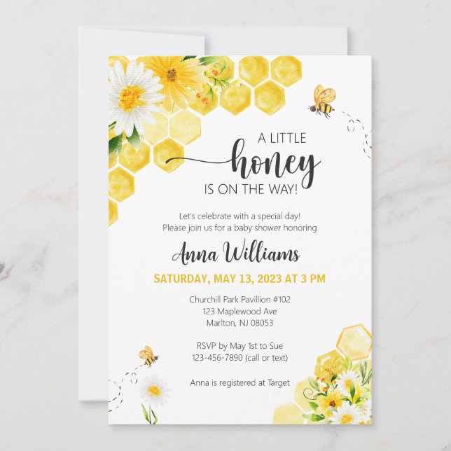 Little Honey Bee Baby Shower Invitations (Front)