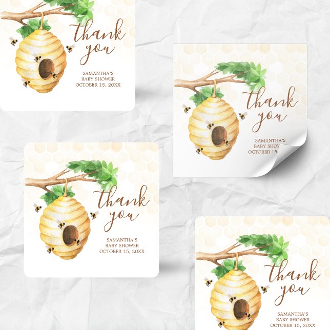 Little Honey Bee Baby Shower Square Sticker (Little Honey Baby Shower Sticker )