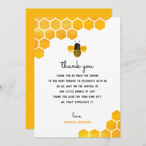 Little Honey Bee Baby Shower Thank You Cards | Zazzle